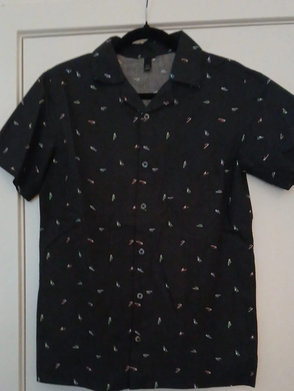 Boy's Navy Short-Sleeve Button-Up Shirt with Micro Print
